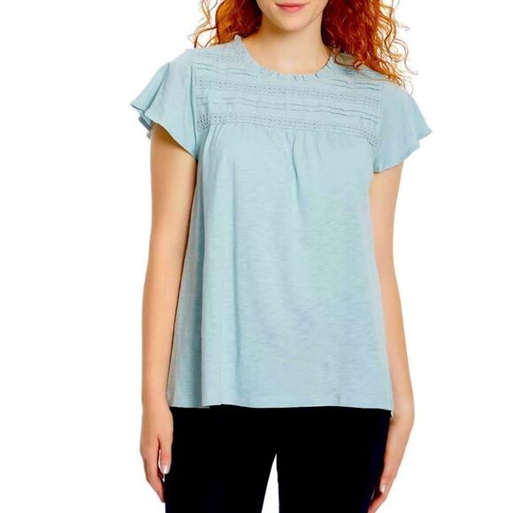 Ella Moss Tops - Ella Moss Ladies' Lace Trim Knit Top Seafoam Green - XXL